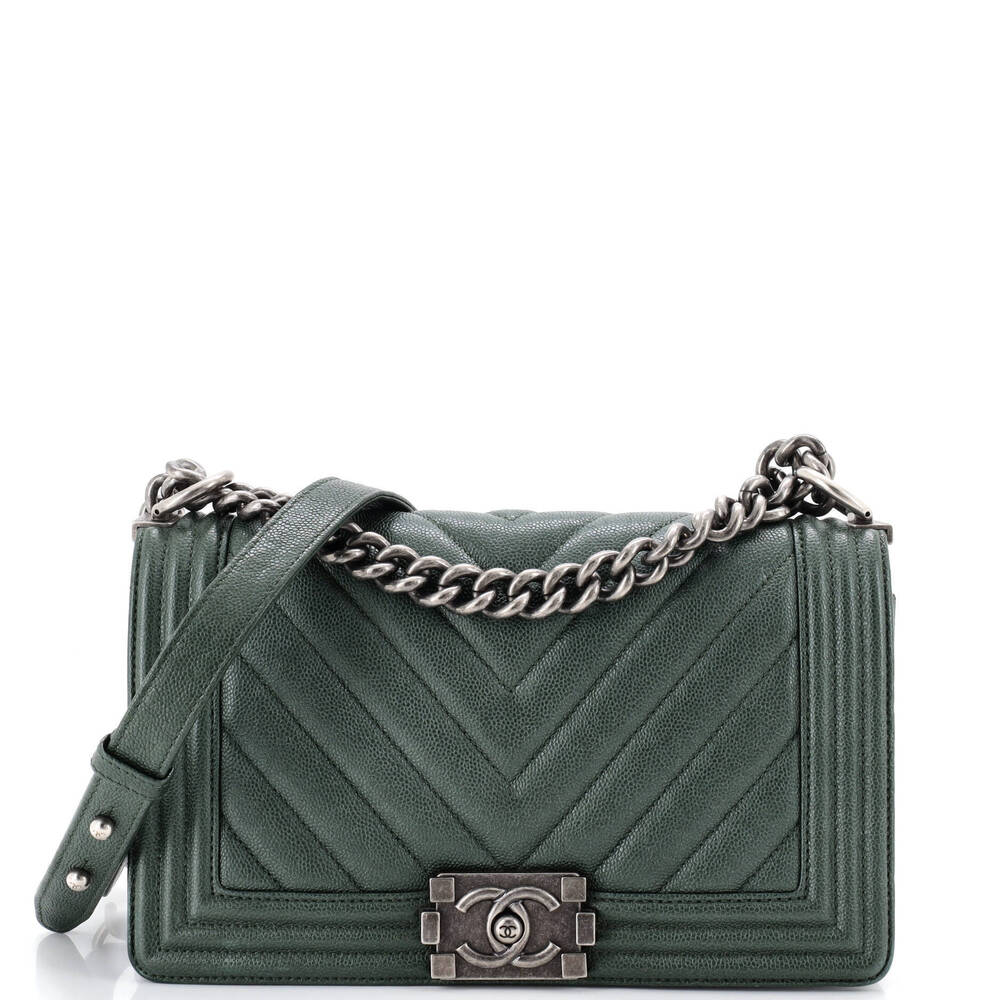 Chanel Old Medium Boy Flap Bag Chevron Caviar
